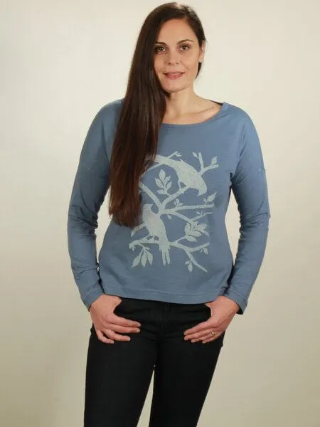 NATIVE SOULS Native Souls Longsleeve Oversize Damen - Birds, Smoke blue, – Produktbild 1 von 1
