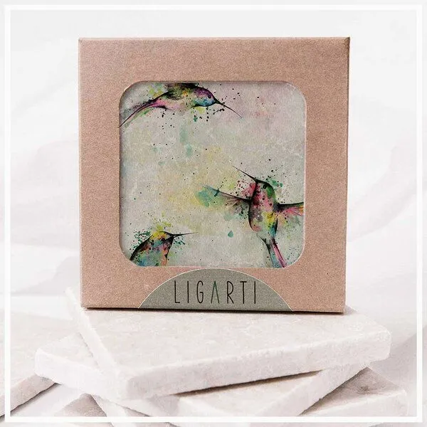 LIGARTI Fliesenuntersetzer »3 Kolibris« von LIGARTI | Design Untersetzer | Natursteinfliese – Produktbild 1 von 2