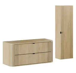 Lomadox Badmöbel-Set OLIVA-56, (Spar-Set, 2-St., Waschtischunterschrank Hochschrank), Eiche Dekor Rillen Metallgriffe Waschtischplatte Softclose – Produktbild 1 von 1
