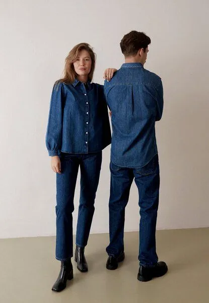 Givn Berlin Givn Berlin Jeansbluse GBLYRA in elegantem Schnitt, Dark blue, – Produktbild 1 von 4