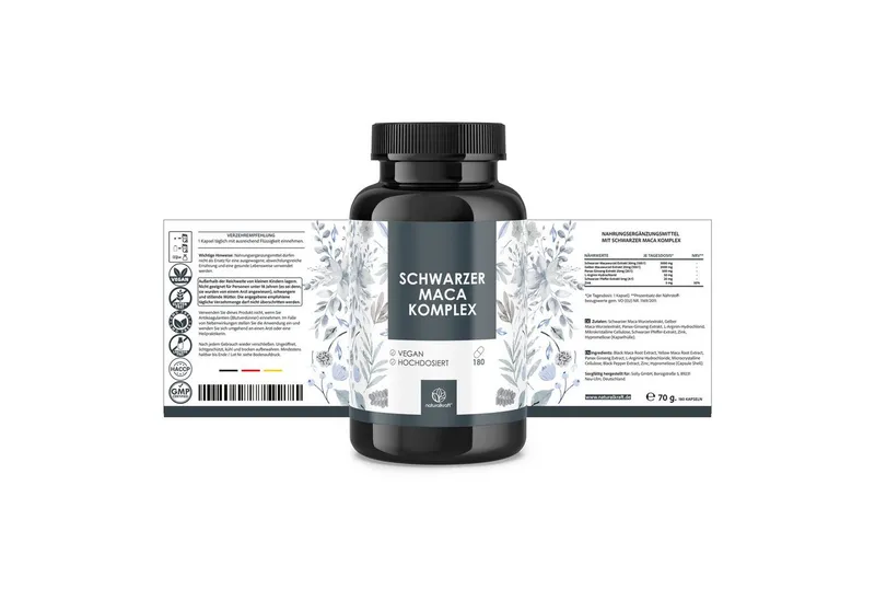 Naturalkraft Schwarzer Maca Komplex mit Ginseng – 180 vegane Kapseln, geprüft Kapseln, 108 g – Produktbild 4 von 5