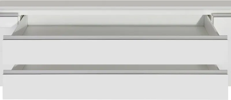 Home affaire Lowboard Magic,Lowboard,TV-Kommode,TV-Möbel,TV-Bank, Hochglanzlackiert, Alugriff, 2 Türen, 2 Schubkästen,B/T/H 240×40×55 cm, Weiß, – Produktbild 4 von 5