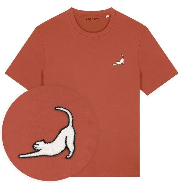 LIGARTI Besticktes T-Shirt – Eloise die Katze – LIGARTI Tiermanufaktur, Terracotta, – Produktbild 1 von 4