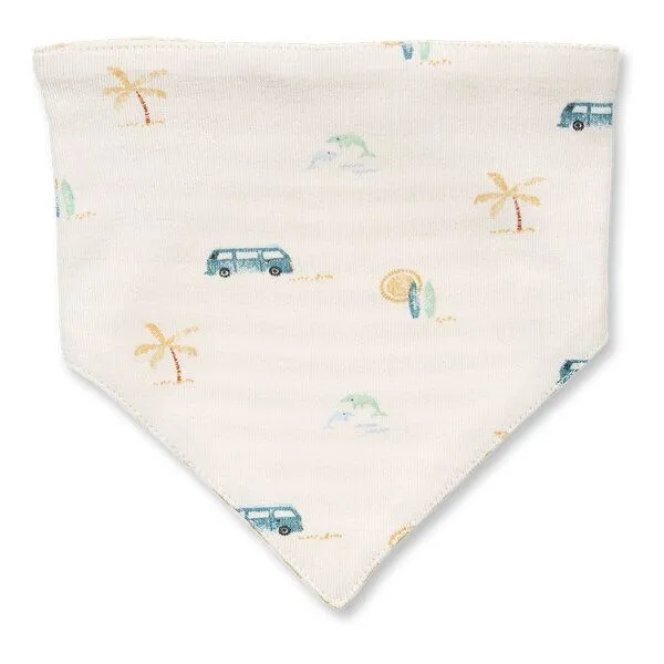 Sense Organics Sense Organics Baby Dreieckstuch, Modell BIB, Retro-bus druck / butterblumengelb-weiß geringelt, – Produktbild 2 von 5