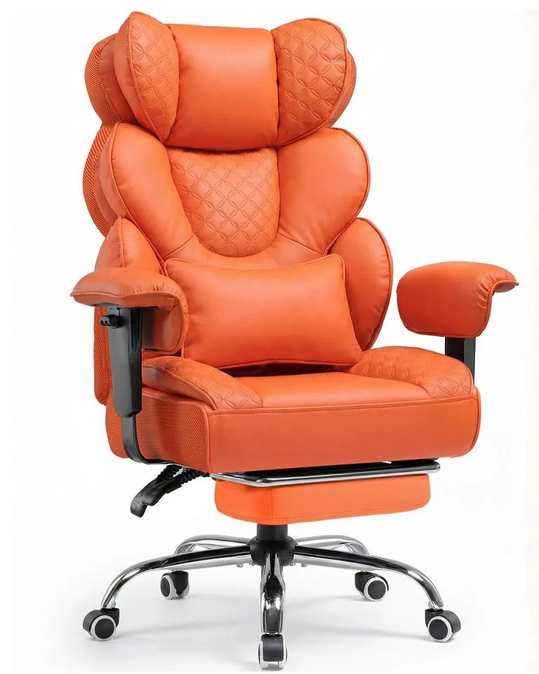 COMHOMA Gaming-Stuhl Ergonomischer Bürostuhl 180 kg, mit Lendenstütze & Fußstütze, 135° verstellbare Rückenlehne, hoher Chefsessel, Orange, – Produktbild 1 von 5