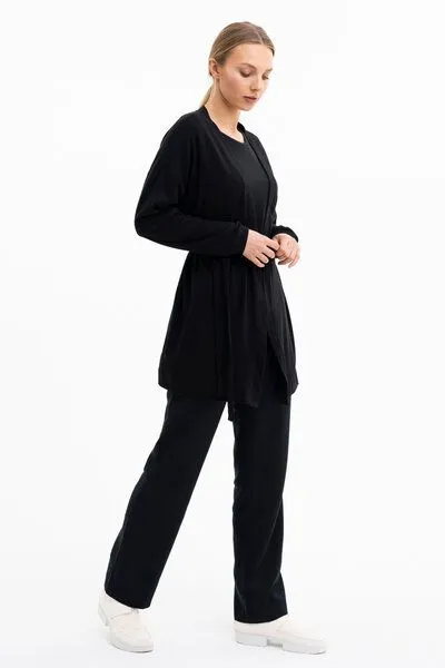 SHIPSHEIP SHIPSHEIP BELTED CARDIGAN - Damen Cardigan aus Bio-Baumwoll Mix, Schwarz, – Produktbild 2 von 2