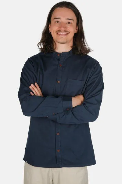 Hanseheld Hanseheld Stehkragen-Hemd Herren Navy-Blau Baumwolle GOTS Organic, Dunkelblau, – Produktbild 3 von 3