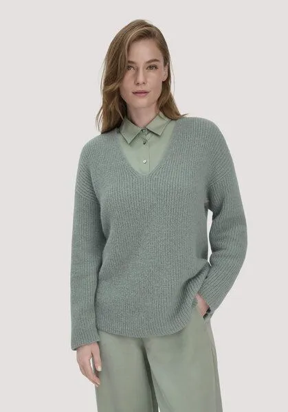 hessnatur hessnatur Strick Pullover Relaxed aus reinem Alpaka, Mattgrün, – Produktbild 1 von 4