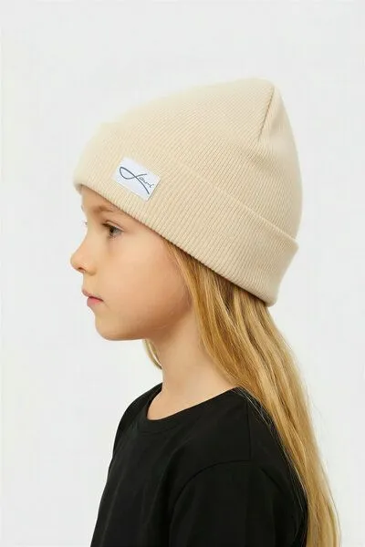 Lou-i Lou-i Kindermütze mit Umschlag Merinowolle Beanie, Naturweiß, – Produktbild 2 von 3