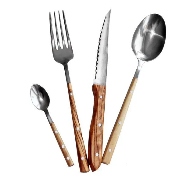 NATUREHOME NATUREHOME Tafelbesteck Edelstahl mit Olivenholzgriff Handarbeit – Produktbild 1 von 8