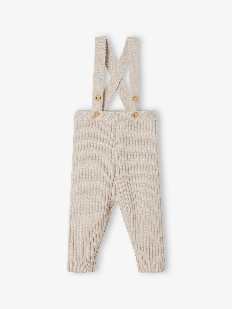 Vertbaudet Vertbaudet Baby Strickleggings mit Trägern, Beige meliert, – Produktbild 1 von 2