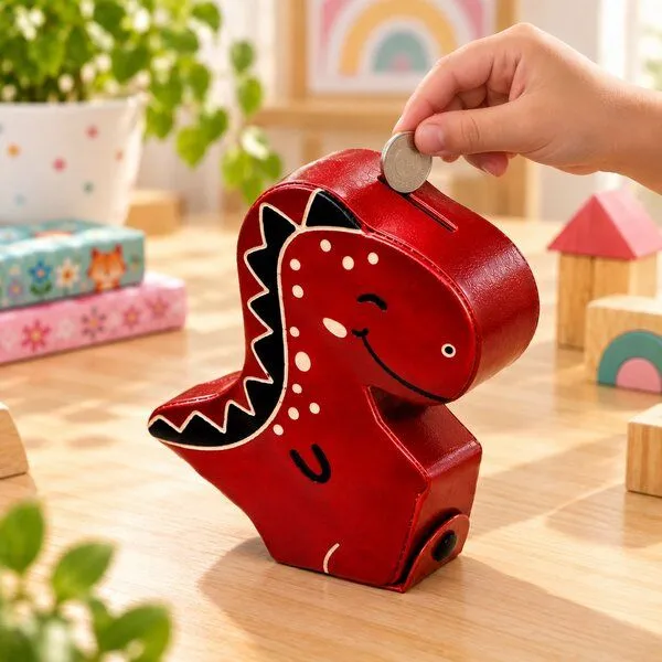 Janselo Dinosaurier Kinder-Spardose aus Shanti-Leder in Rot – Produktbild 4 von 4
