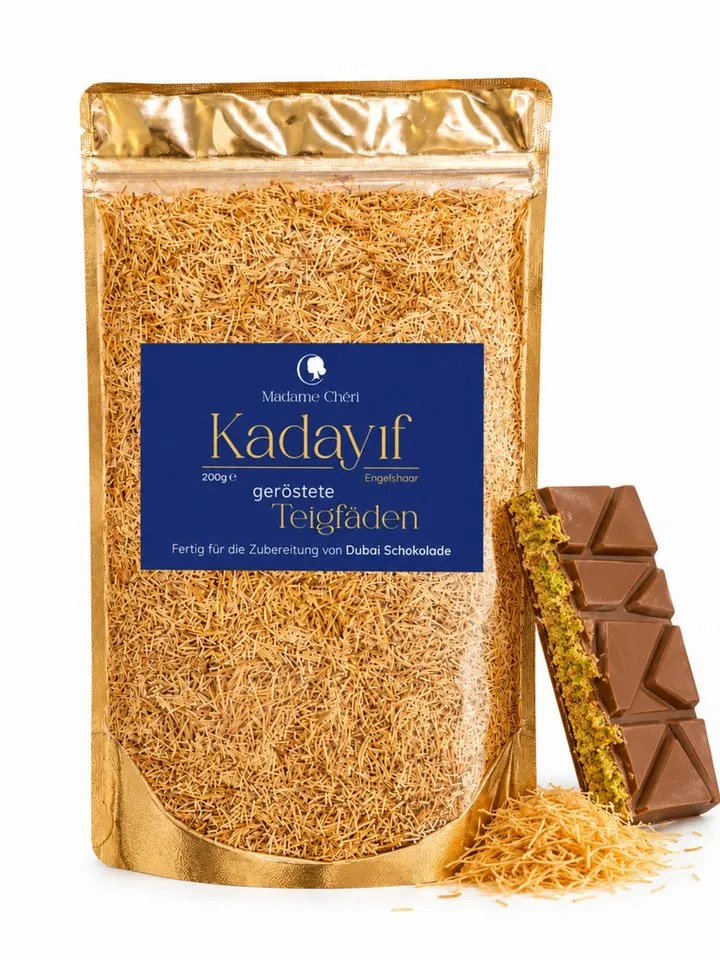 Madame Chéri Backzutat Kadayif geröstete Teigfäden 200g für Dubai Schokolade, geröstet, ohne Zusatzstoffe, ohne Palmöl – Produktbild 1 von 4