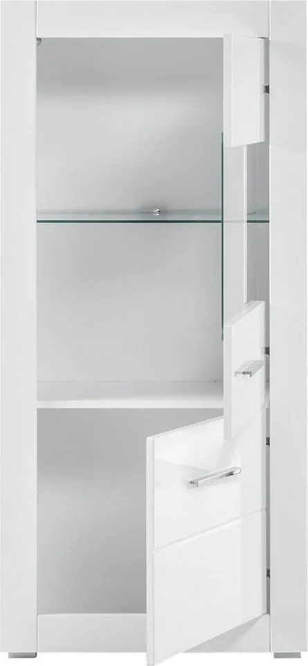 Home affaire Vitrine Bianco, moderne Standvitrine, Vitrinenschrank, Glasvitrine silberne Metallgriffe, ausreichend Stauraum, zeitlos, 142 cm hoch, Weiß, – Produktbild 4 von 5