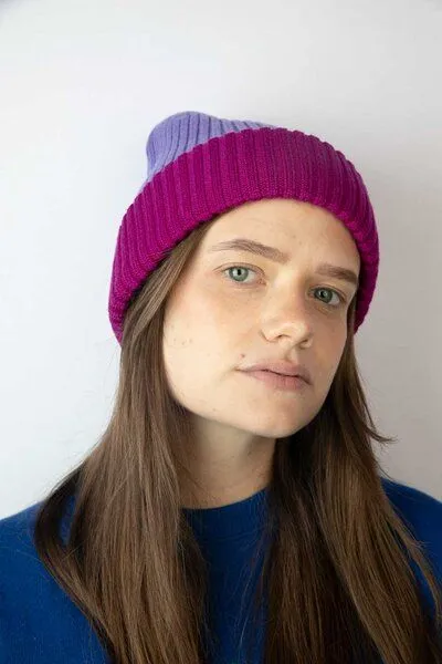 Strickmütze aus Merinowolle, abstehend Unisex Kiwistories, Flieder, – Produktbild 2 von 4