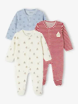 Vertbaudet 3er-Pack Baby Samt-Strampler mit Fuß – Produktbild 1 von 1