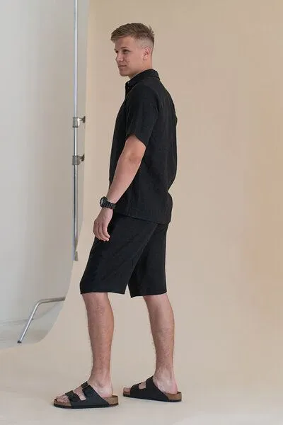 gust. gust. Herren Kurzarm Leinenhemd - Linen shirt - Short sleeve - 100% Bio-Leinen, Black (schwarz), – Produktbild 3 von 4