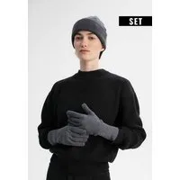 MELA MELA Bundle Feinstrick Mütze HIMMAT + Strick Handschuhe RISHI, Anthrazit melange, – Produktbild 2 von 5