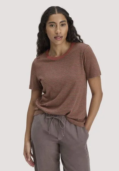 hessnatur hessnatur Streifen T-Shirt Relaxed aus Leinen mit reiner Bio-Baumwolle, Mocca, – Produktbild 1 von 4