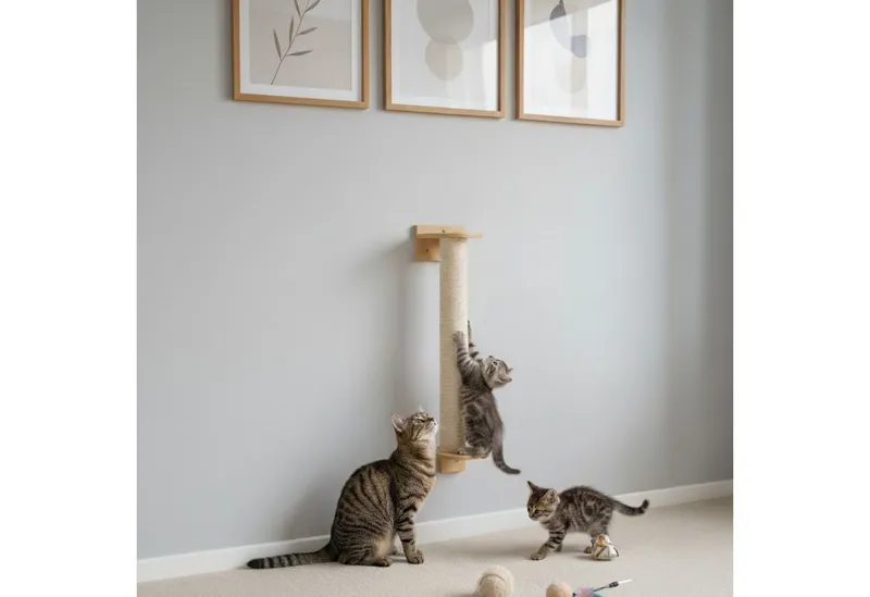 eyepower Kratzbaum zur Wandmontage - 66 cm Wandkratzbaum für Katzen - Sisal Kratzstamm, Sistammstamm Wand - Katzenkratzbaum platzsparend - Kletterwand Katze, Beige, – Produktbild 3 von 5