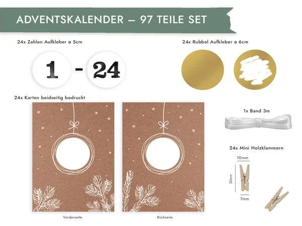 renna deluxe renna deluxe RUBBEL Adventskalender, DIY zum Rubbeln, GOLD, Bastelset 97 Teile | Gutschein-Kalender im Kraftpapier Look – Produktbild 3 von 3