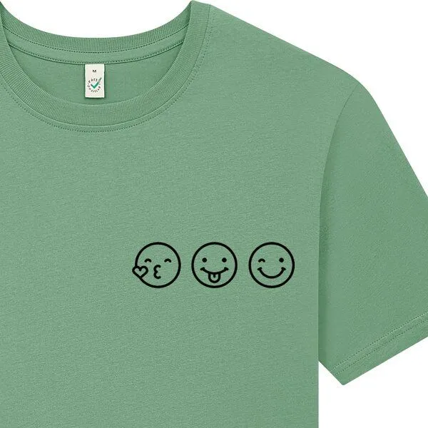 Spreecult Spreecult Smile - Bio und Fair - Männer Unisex T-Shirt - Smiley Emoji Shirt, Sage green, – Produktbild 1 von 3
