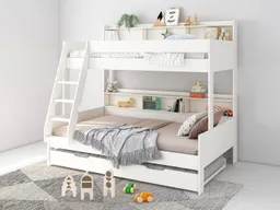OTTO home Etagenbett Jaime II, Stockbett, viel Stauraum, mit Regalen, Massivholz mit MDF (Oberes Bett 90x200cm, unteres Bett 120x200cm), breite Liegefläche unten, FSC®, Made EU, 3. Schlafgelegenheit optional – Produktbild 1 von 1