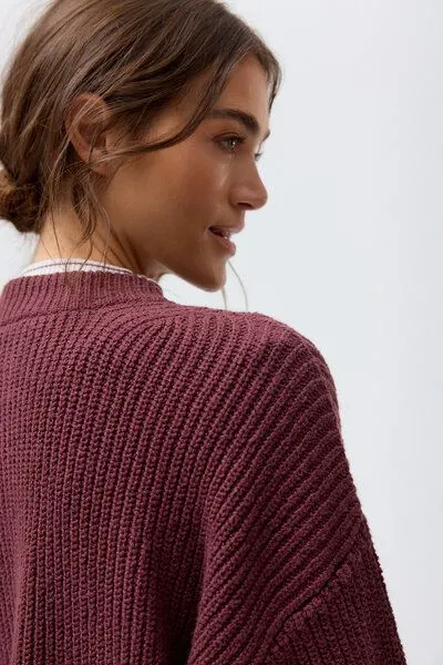 People Wear Organic People Wear Organic Boucléstrick Strickjacke, rot uni, Burgunder, – Produktbild 4 von 4