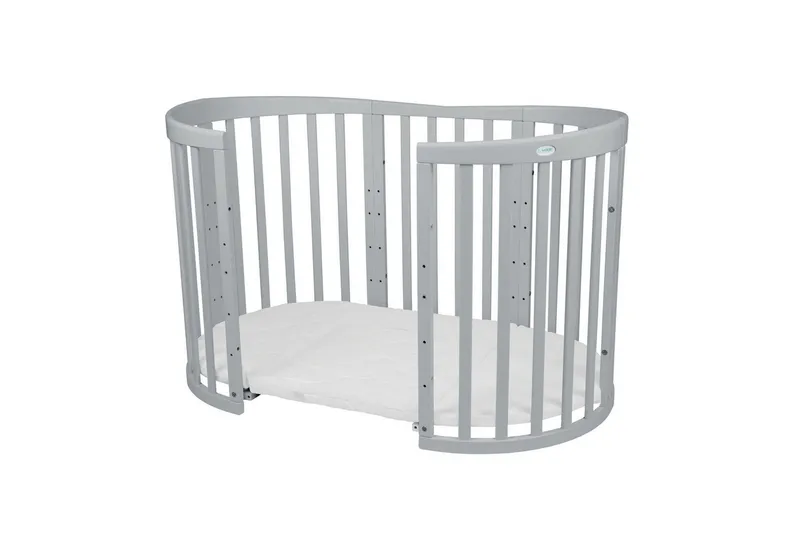 Waldin Waldin Babybett Oval 7in1 mitwachsend, Beistellbett, Matratze, Rollen, Grau, – Produktbild 3 von 5