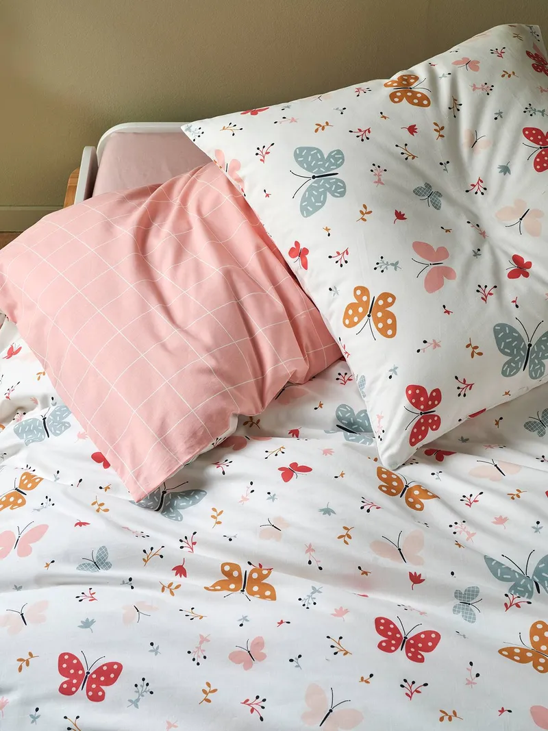 Vertbaudet Kinder Bettwäsche-Set SCHMETTERLINGE, Rosa, – Produktbild 1 von 4