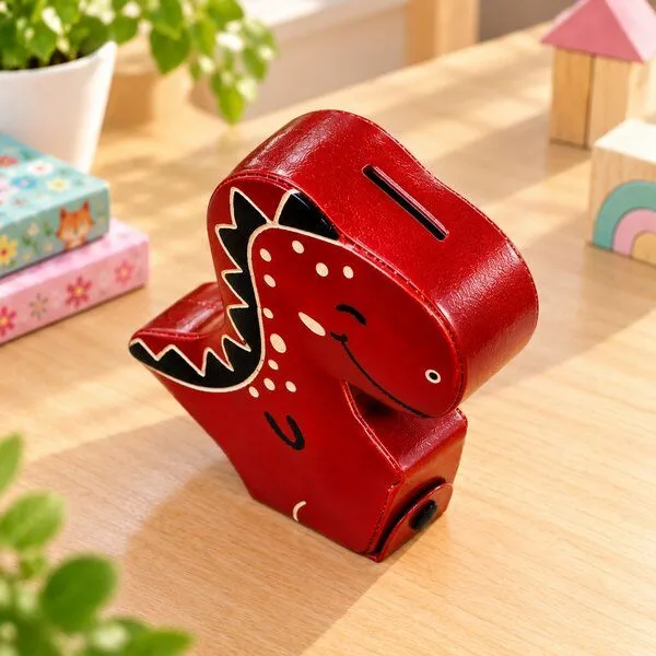 Janselo Dinosaurier Kinder-Spardose aus Shanti-Leder in Rot – Produktbild 3 von 4