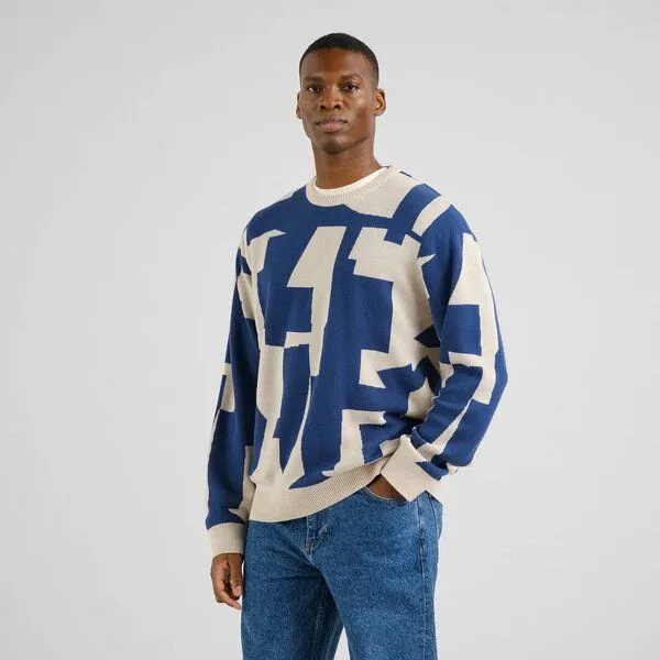 Dedicated DEDICATED Herren Strickpullover Sweater MORA Abstract Chaos, Blau weiß, – Produktbild 2 von 4