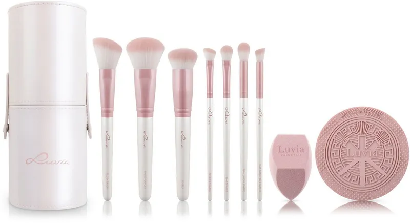 Luvia Cosmetics Kosmetikpinsel-Set PRIME VEGAN CANDY, 10 tlg., für Foundation, Puder, Blush, Highlighter & präzise Eye-Looks, Rosa|weiß, – Produktbild 3 von 5