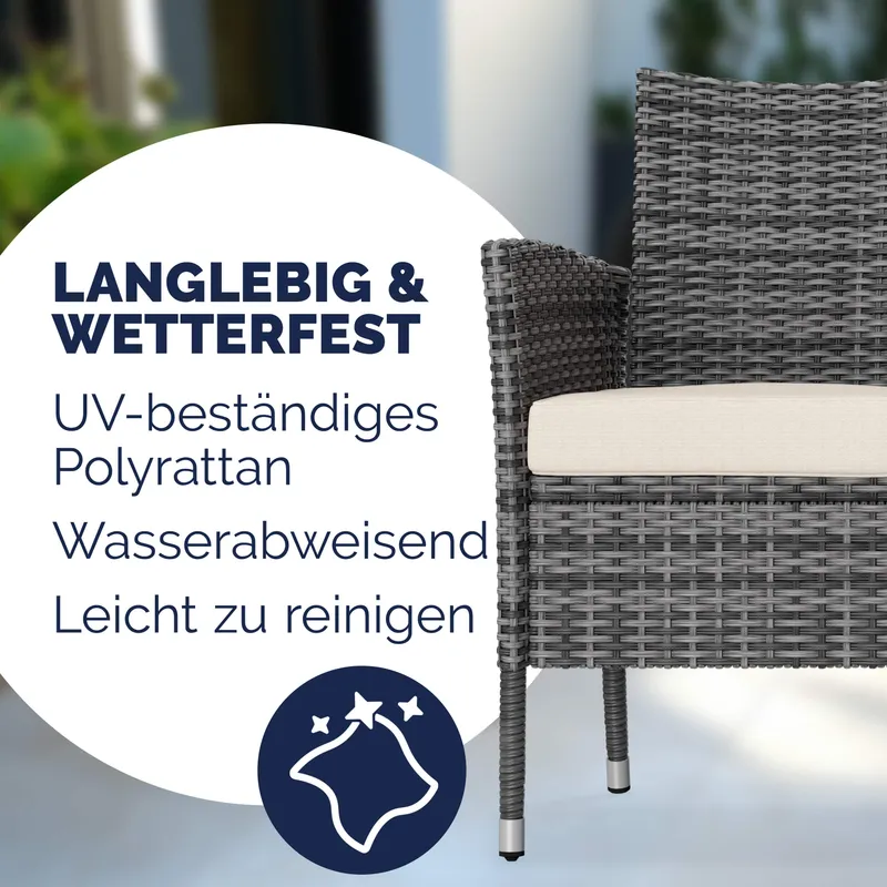 Casaria® Polyrattan Kino Bank Grau/Beige 145x58x87cm, Grau, – Produktbild 2 von 2