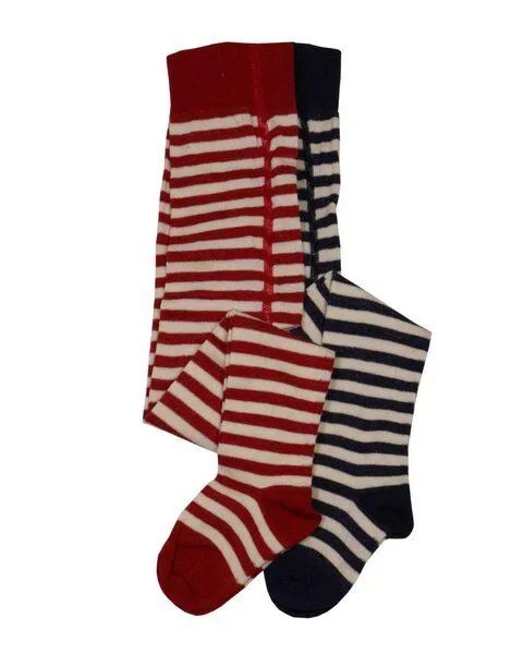 grödo grödo Kinder Strumpfhose geringelt Schurwolle (kbT) Baumwolle (Bio) mit Elasthan, Rot-natur, – Produktbild 2 von 2