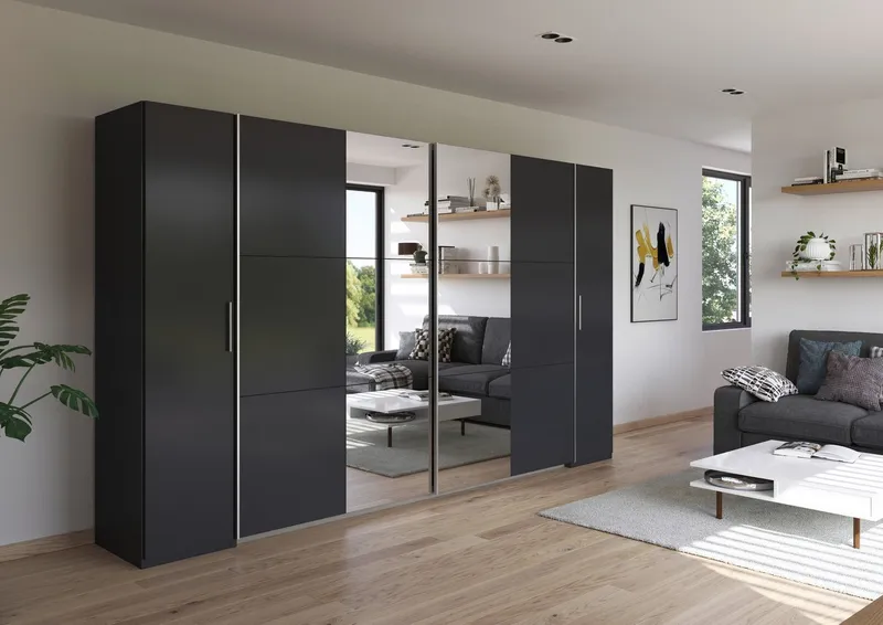 Rauch Rauch Schwebetürenschrank Kleiderschrank Drehtürenschrank Schrank Garderobe KRONACH (in 3 Ausstattungen BASIC/CLASSIC/PREMIUM, Breiten 225/268/311/354 cm) Kombischrank optional mit 1 oder 2 Spiegel viele Böden MADE IN GERMANY, Grau, – Produktbild 7 von 8