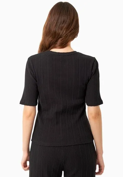 ORGANICATION ORGANICATION Jacquard Rib Top mit 1/2 Arm, Black, – Produktbild 4 von 4