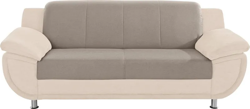 TRENDMANUFAKTUR 3-Sitzer Rondo III 207 cm, modern, bequem, Materialmix, Chromfüße, wahlweise mit Federkern, extrabreite Armlehnen zum Relaxen, Beige, – Produktbild 2 von 5