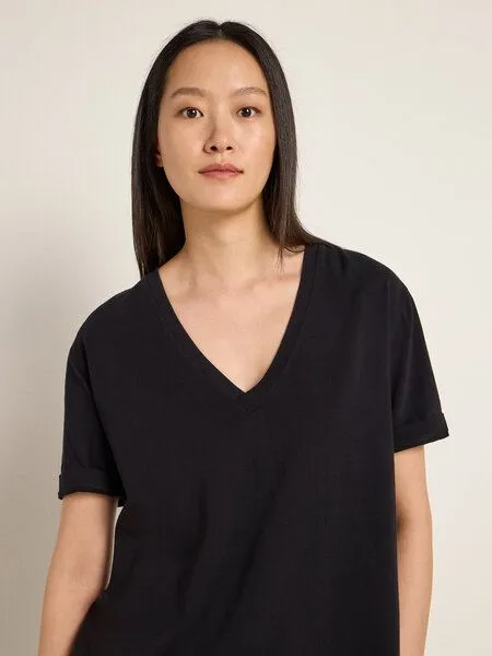LANIUS LANIUS Shirt mit V-Ausschnitt (GOTS) aus Bio-Baumwolle, Black, – Produktbild 3 von 4