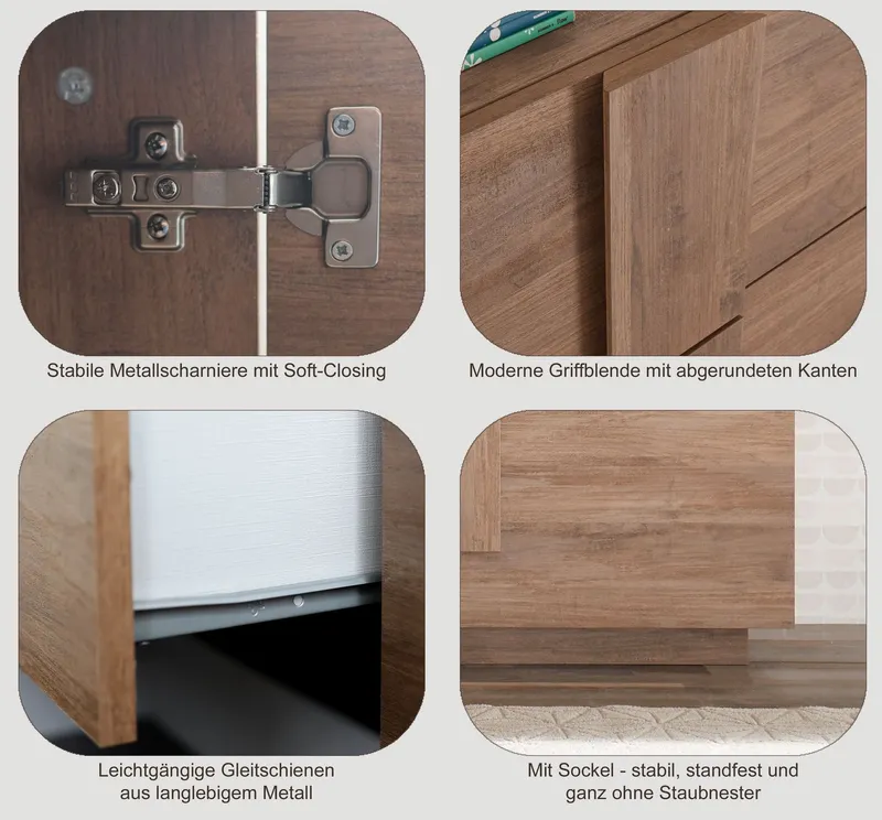 Home affaire Mehrzweckschrank Jupiter, Höhe 193 cm, Stauraumschrank 2 Türen - Soft Closing, Highboard, moderne Griffblende, FSC®, cleveres Stauraumkonzept, Braun, – Produktbild 4 von 5