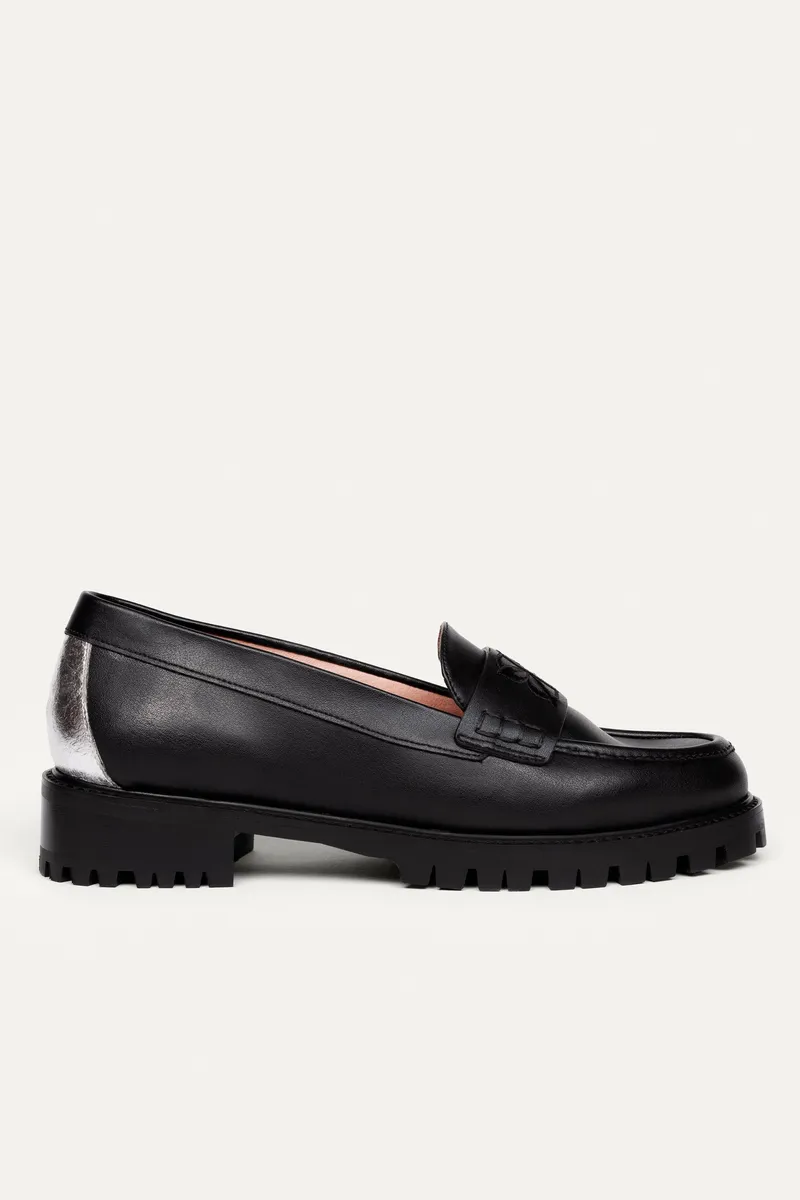 BIKKOU BIKKOU Damen vegan Loafers Conf Call Schwarz Silber, Schwarz, – Produktbild 2 von 2
