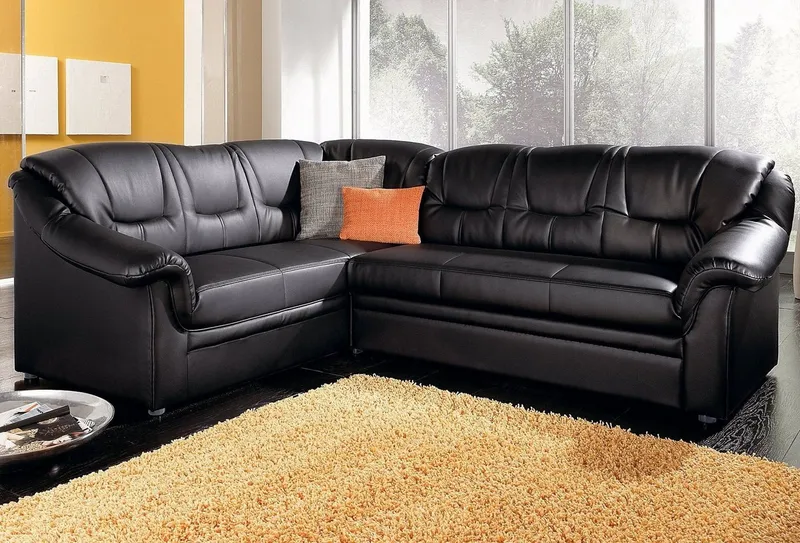 DOMO collection Ecksofa Montana, zeitlose Rückensteppung, bequeme Armlehnen, B.234cm, L-Form, wahlweise mit Bettfunktion, Schwarz, – Produktbild 6 von 8
