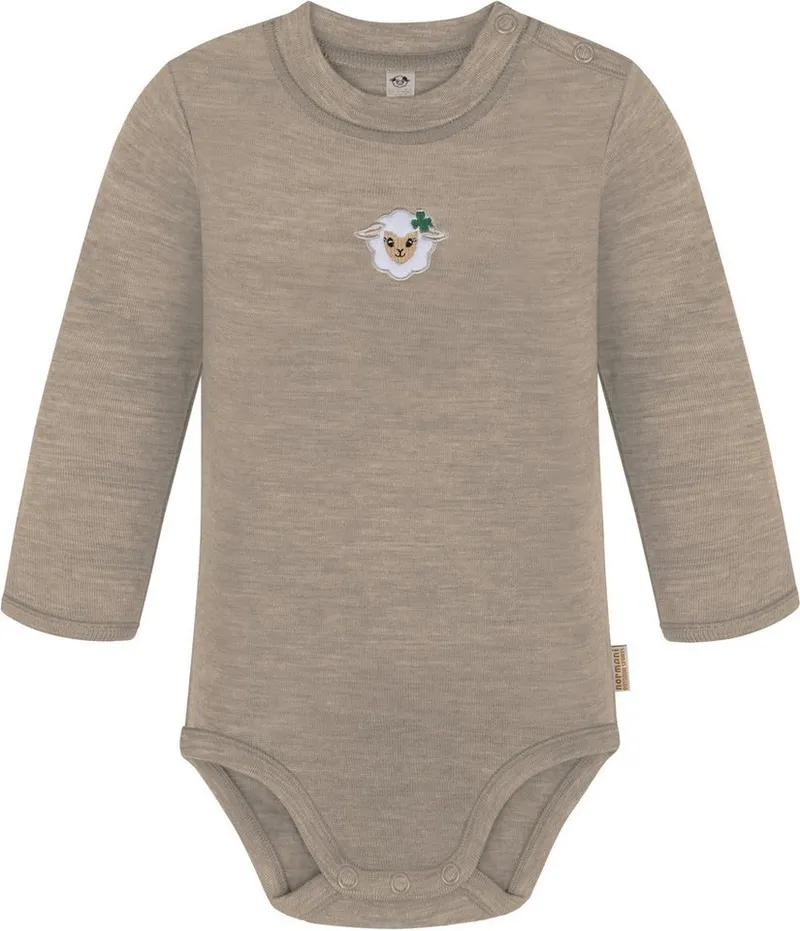 normani Langarmwickelbody Baby Merino Langarmbody Tuai Winter Baby Body Einteiler mit Knopf Bodysuit aus 100 % Merinowolle, Beige, – Produktbild 2 von 5