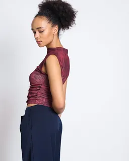 JAN N JUNE JAN 'N JUNE Damen vegan Laguna Carmine Locken-Top Aus Rüschen-Netzstoff – Produktbild 1 von 1