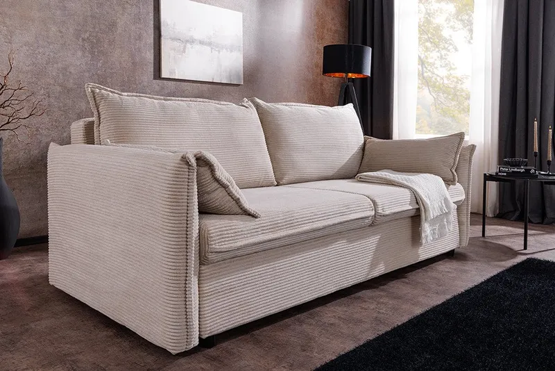 riess-ambiente Schlafsofa APARTMENT 215cm beige · XXL Cord, inkl. Kissen, inkl. Bettkasten, FSC, Einzelartikel 1 Teile, 3-Sitzer-Couch mit Bettfunktion - ideal für Wohn- oder Gästezimmer, Beige, – Produktbild 5 von 5
