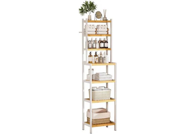 Yorbay Badregal Standregal mit 7 Ebenen, Bambus Aufbewahrungsregal, Kippsicherung, 110 kg Tragkraft – Produktbild 1 von 5