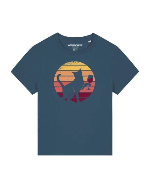 watapparel watapparel T-Shirt Frauen Sunset Katze & Rotwein, Stargazer, – Produktbild 1 von 3