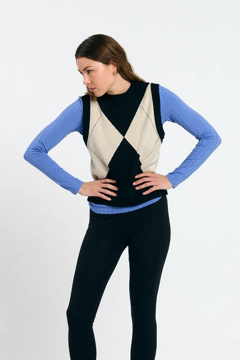 SUITE13LAB SUITE13LAB Damen vegan Weste Relvas Argyle Schwarz, Schwarz, – Produktbild 2 von 2
