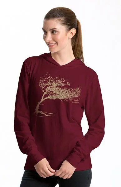 Peaces.bio - handbedruckte Biomode Peaces.bio - handbedruckte Biomode Bio-Jersey-Kapuzensweater Unisex "Windy Tree", Bordeaux, – Produktbild 1 von 2