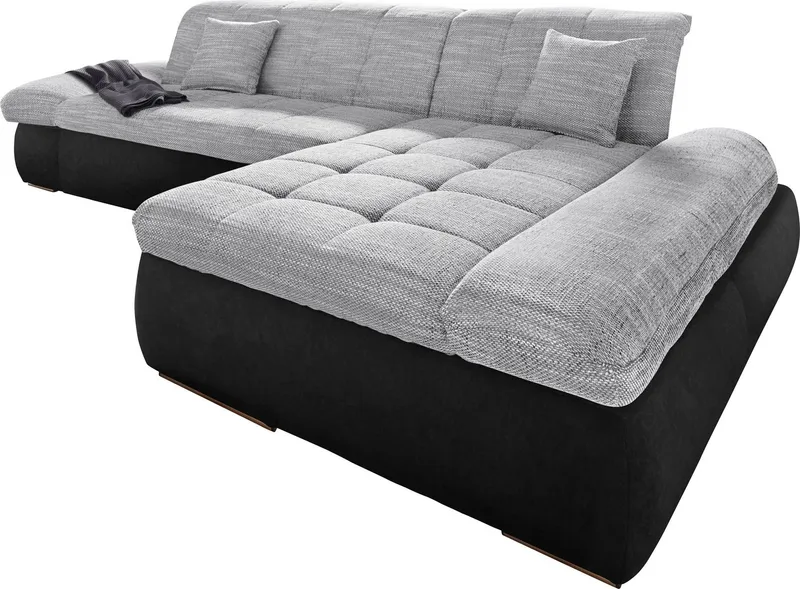 DOMO collection Ecksofa PB MORIC wahlweise mit Bettfunktion + Armteilverstellung, L-Form, im XXL-Format, B/T/H:300/172/80 cm, feine Steppung, Schwarz|silberfarben, – Produktbild 2 von 7